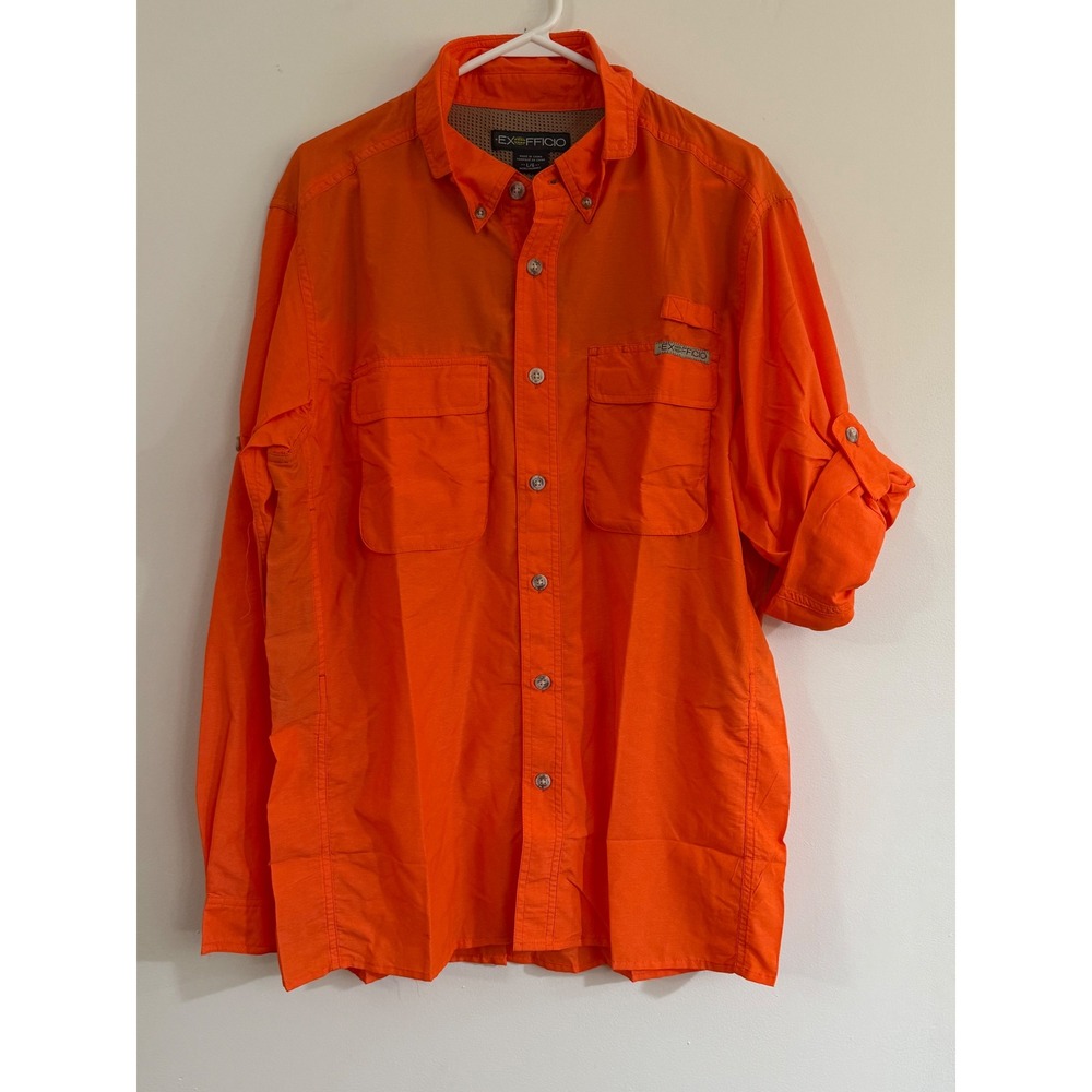 NWT ExOfficio Air Strip L/S Shirt Mens L Aurora Orange UPF 30 Vented 1001-2035